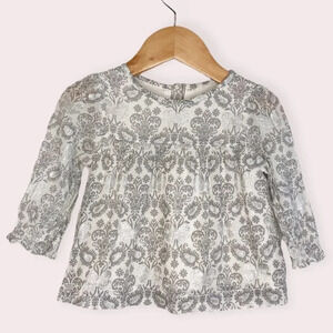 Peek Little Peanut blouse long‎ sleeve gray paisley print metallic 6-12 months
